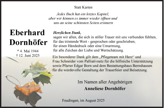 Traueranzeige von Eberhard Dornhöfer von Siegener Zeitung