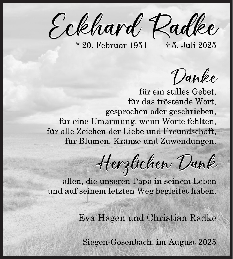  Traueranzeige für Eckhard Radke vom 15.08.2025 aus Siegener Zeitung