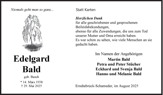 Traueranzeige von Edelgard Bald von Siegener Zeitung