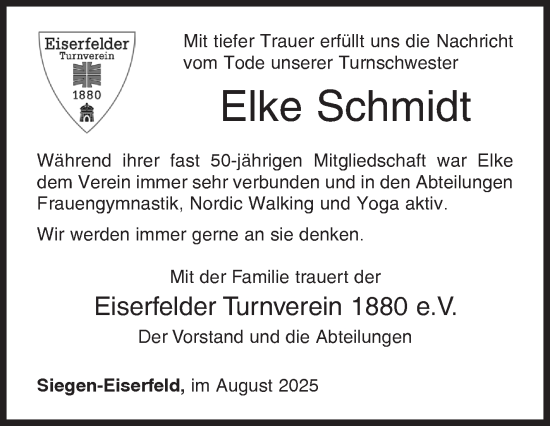 Traueranzeige von Elke Schmidt von Siegener Zeitung