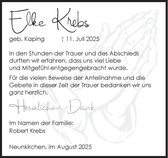 Traueranzeige von Else Krebs von Siegener Zeitung