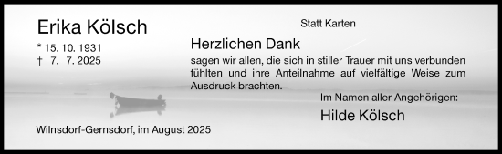 Traueranzeige von Erika Kölsch von Siegener Zeitung