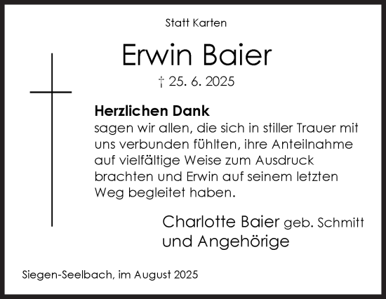 Traueranzeige von Erwin Baier von Siegener Zeitung
