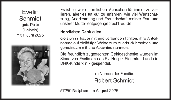 Traueranzeige von Evelin Schmidt von Siegener Zeitung