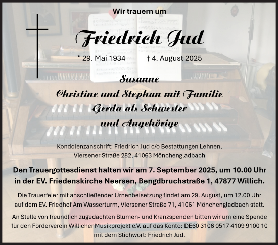 Traueranzeige von Friedrich Jud von Siegener Zeitung