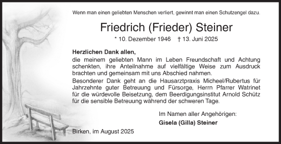 Traueranzeige von Friedrich Steiner von Siegener Zeitung