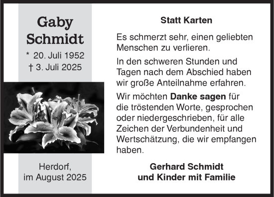 Traueranzeige von Gaby Schmidt von Siegener Zeitung