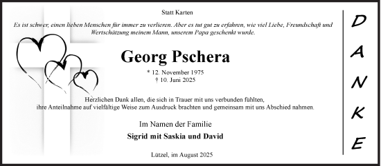 Traueranzeige von Georg Pschera von Siegener Zeitung