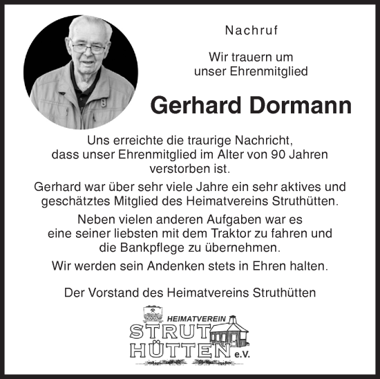 Traueranzeige von Gerhard Dormann von Siegener Zeitung