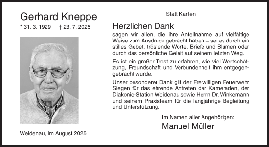 Traueranzeige von Gerhard Kneppe von Siegener Zeitung