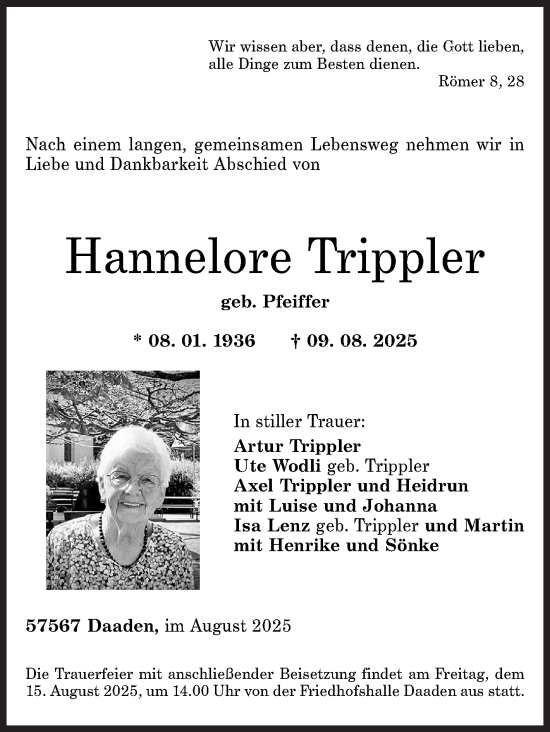 Traueranzeige von Hannelore Trippler von Siegener Zeitung