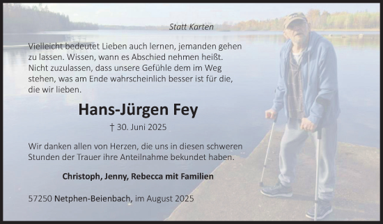 Traueranzeige von Hans-Jürgen Fey von Siegener Zeitung