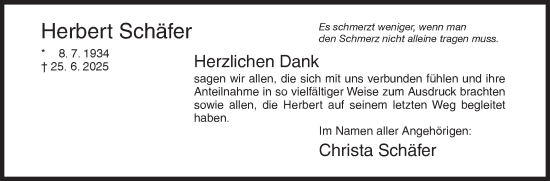 Traueranzeige von Herbert Schäfer von Siegener Zeitung