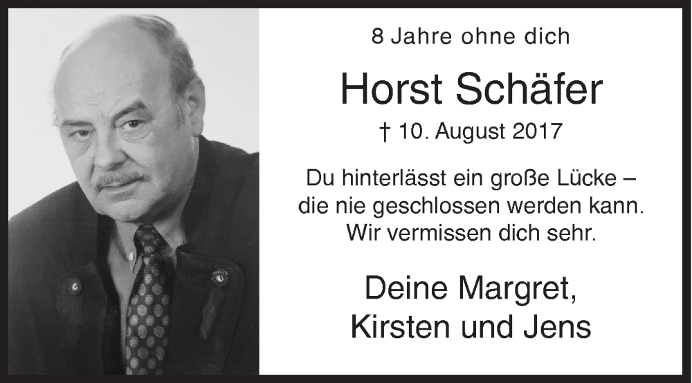  Traueranzeige für Horst Schäfer vom 09.08.2025 aus Siegener Zeitung