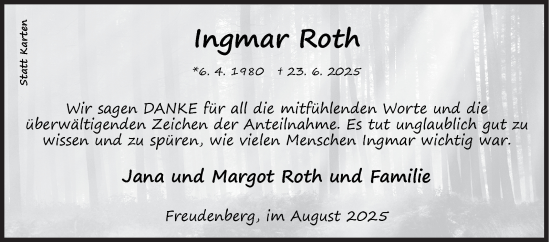 Traueranzeige von Ingmar Roth von Siegener Zeitung