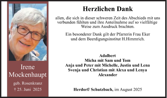Traueranzeige von Irene Mockenhaupt von Siegener Zeitung