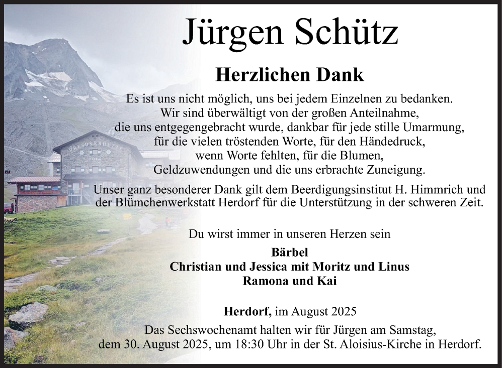  Traueranzeige für Jürgen Schütz vom 23.08.2025 aus Siegener Zeitung