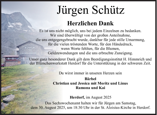 Traueranzeige von Jürgen Schütz von Siegener Zeitung