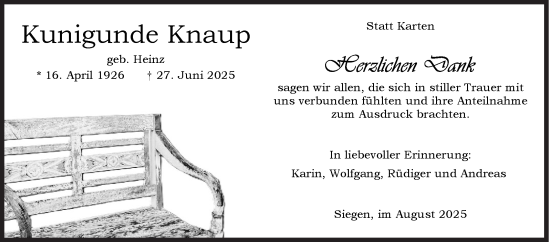 Traueranzeige von Kunigunde Knaup von Siegener Zeitung