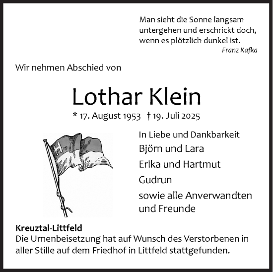 Traueranzeige von Lothar Klein von Siegener Zeitung