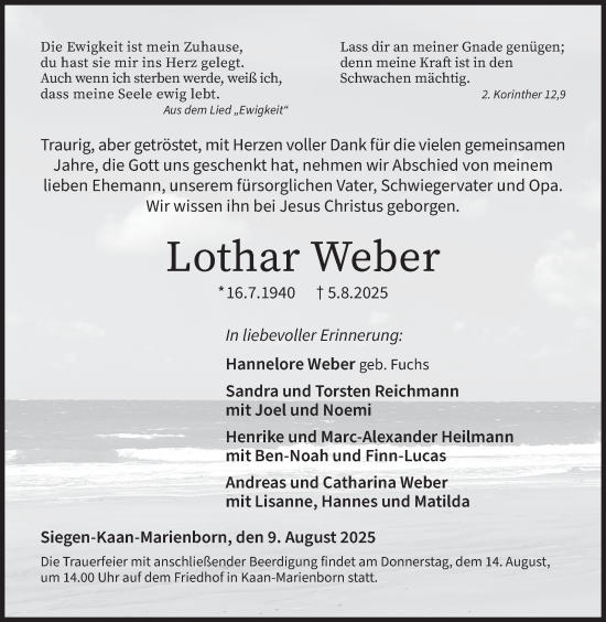Traueranzeige von Lothar Weber von Siegener Zeitung