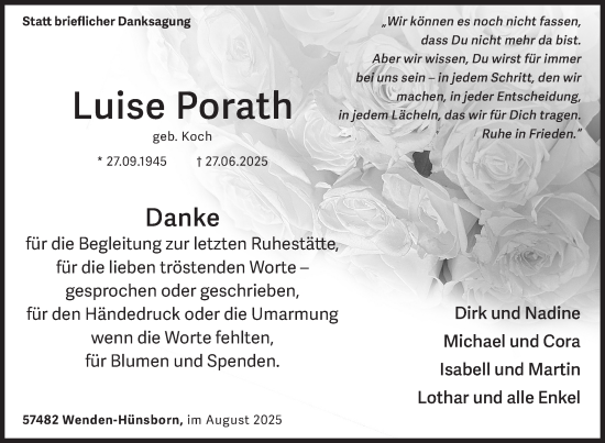 Traueranzeige von Luise Porath von Siegener Zeitung