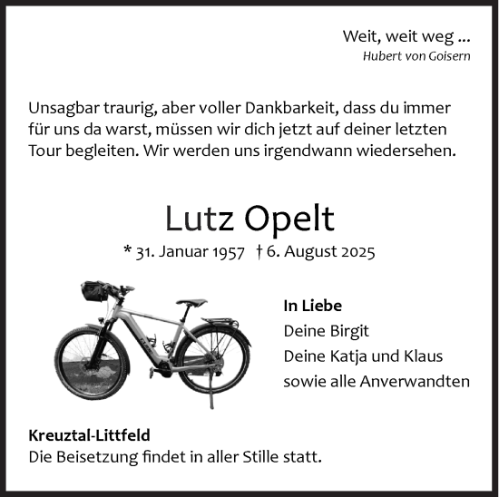 Traueranzeige von Lutz Opelt von Siegener Zeitung