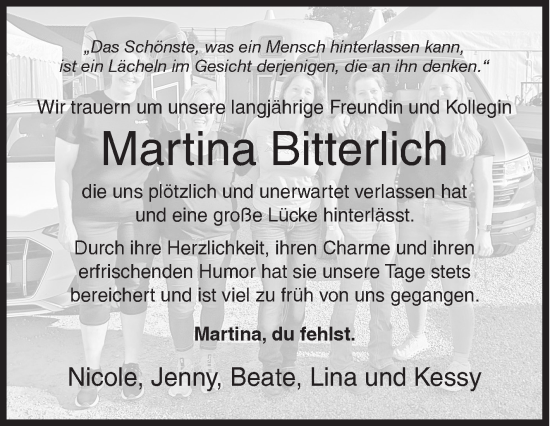 Traueranzeige von Martina Bitterlich von Siegener Zeitung