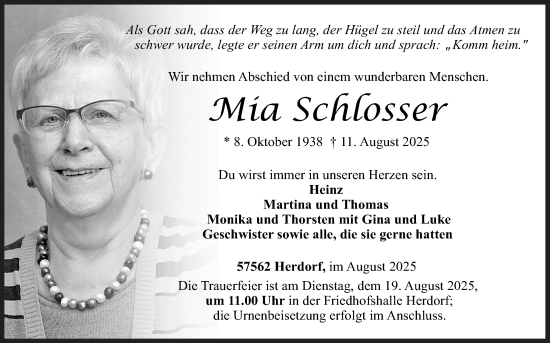 Traueranzeige von Mia Schlosser von Siegener Zeitung