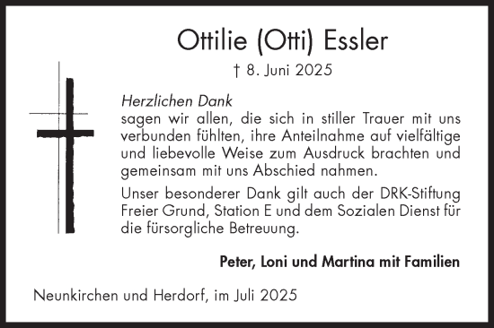Traueranzeige von Ottilie Essler von Siegener Zeitung