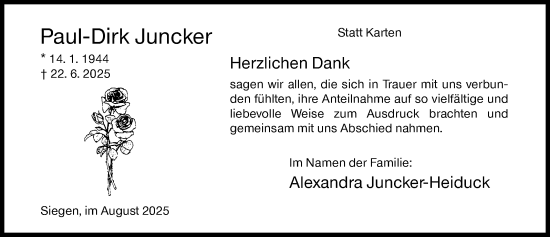 Traueranzeige von Paul-Dirk Juncker von Siegener Zeitung