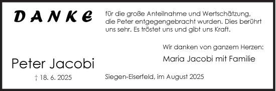 Traueranzeige von Peter Jacobi von Siegener Zeitung