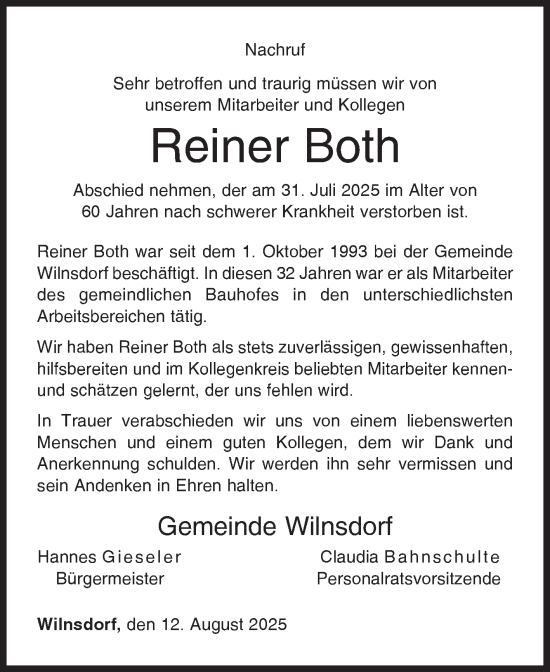 Traueranzeige von Reiner Both von Siegener Zeitung