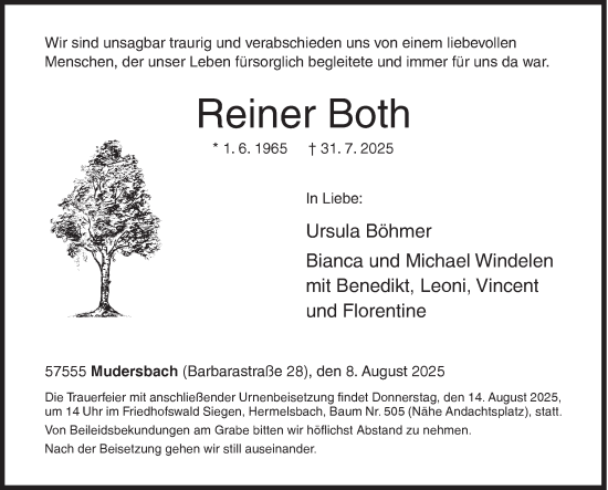 Traueranzeige von Reiner Both von Siegener Zeitung
