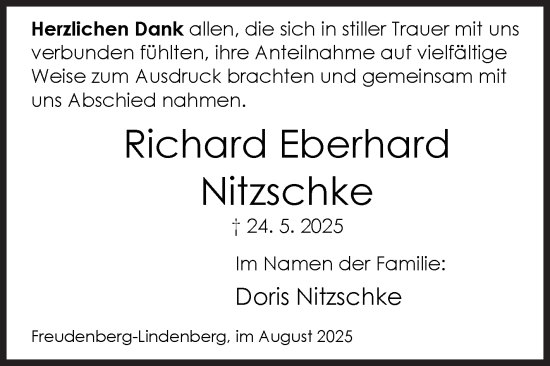 Traueranzeige von Richard Eberhard Nitzschke von Siegener Zeitung