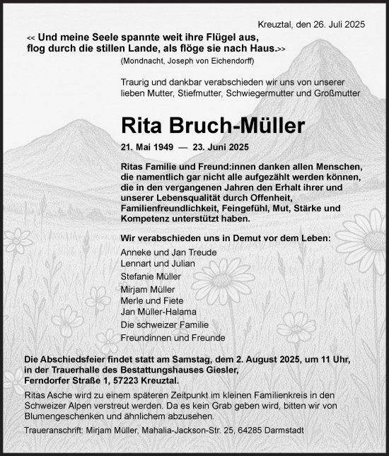Traueranzeige von Rita Bruch-Müller von Siegener Zeitung