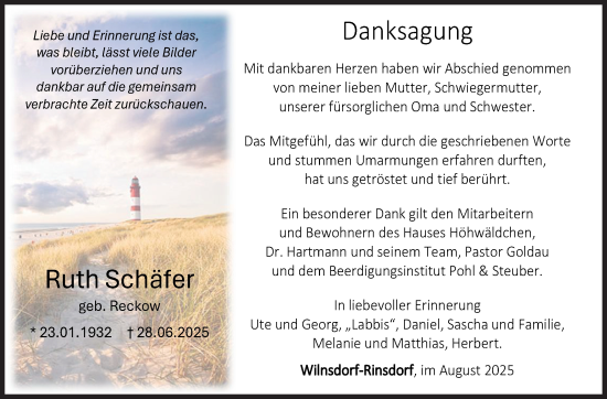 Traueranzeige von Ruth Schäfer von Siegener Zeitung