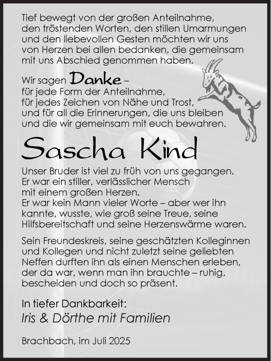 Traueranzeige von Sascha Kind von Siegener Zeitung