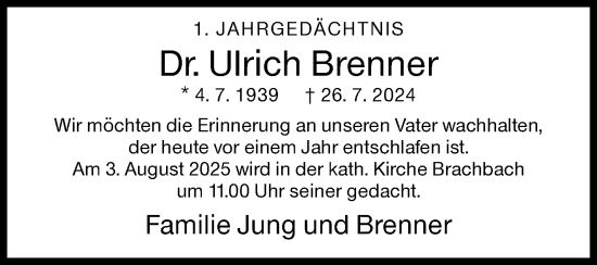 Traueranzeige von Ulrich Brenner von Siegener Zeitung