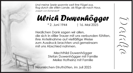 Traueranzeige von Ulrich Duwenhögger von Siegener Zeitung