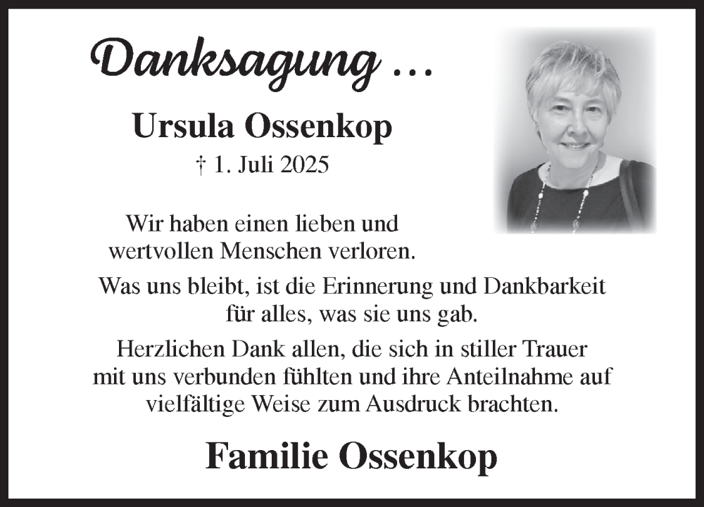  Traueranzeige für Ursula Ossenkop vom 23.08.2025 aus Siegener Zeitung