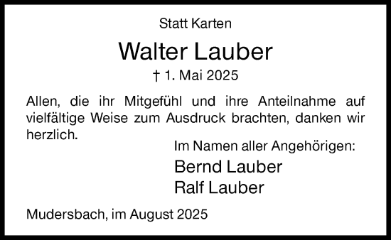 Traueranzeige von Walter Lauber von Siegener Zeitung