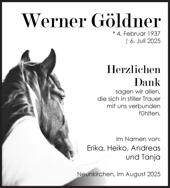 Traueranzeige von Werner Göldner von Siegener Zeitung