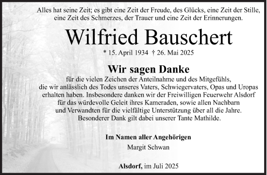 Traueranzeige von Wilfried Bauschert von Siegener Zeitung