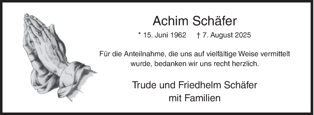  Traueranzeige für Achim Schäfer vom 20.09.2025 aus Siegener Zeitung