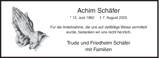 Traueranzeige von Achim Schäfer von Siegener Zeitung