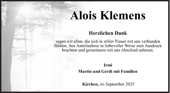 Traueranzeige von Alois Klemens von Siegener Zeitung