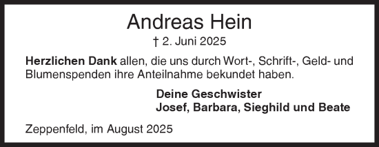 Traueranzeige von Andreas Hein von Siegener Zeitung