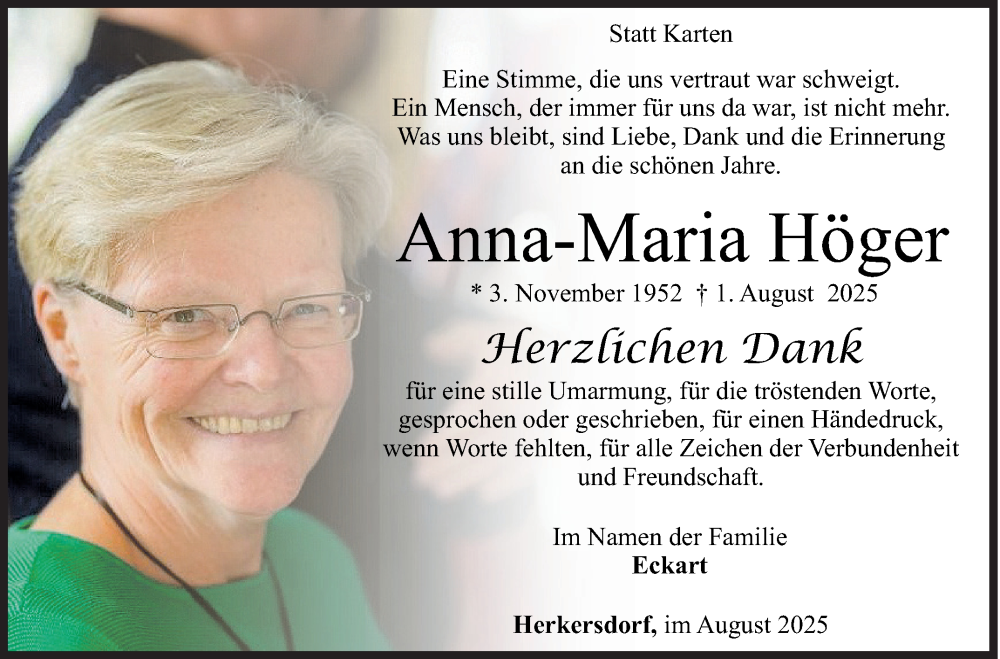  Traueranzeige für Anna-Maria Höger vom 30.08.2025 aus Siegener Zeitung