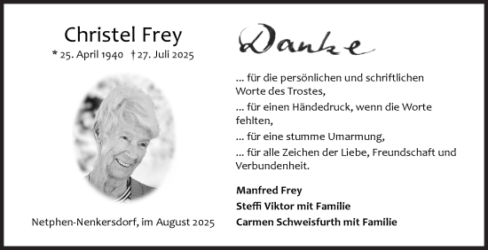 Traueranzeige von Christel Frey von Siegener Zeitung